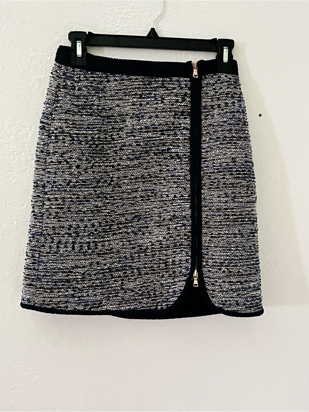 J. Crew Black, off White & Navy Tweed Zip-Front Mini Skirt